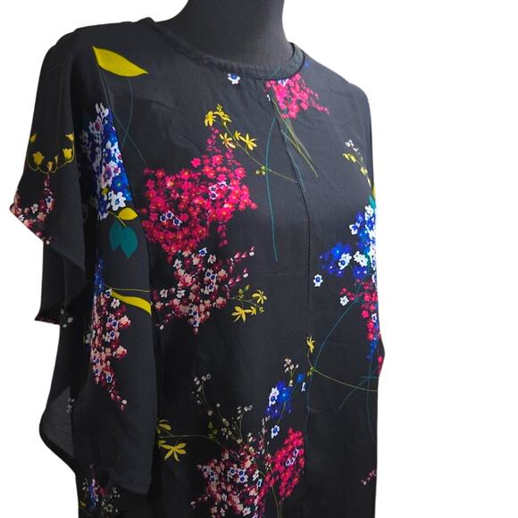 Worthington Black Floral‎ Flutter Sleeve Blouse – Size XL22 - Picture 7 of 8